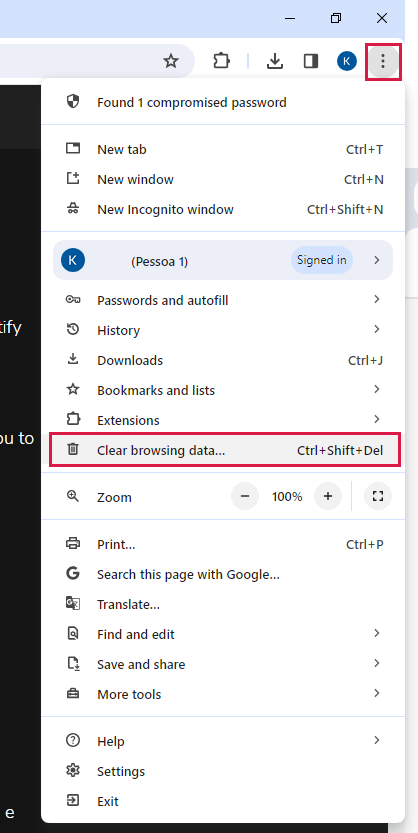 Etapa 1 para Limpar o cache